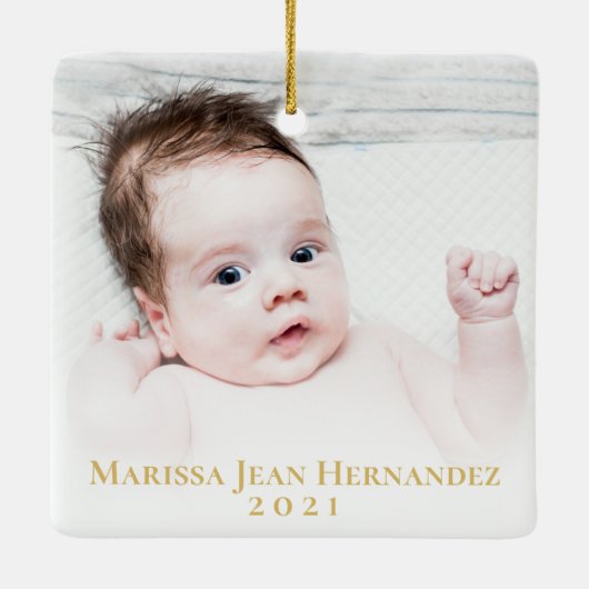 Custom 1st Christmas As Unon 2 Foto Gold Script Keramikornament (Rückseite)