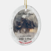 Custom 1st Xmas New Zuhause Foto Street Address Keramik Ornament (Rechts)