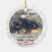 Custom 1st Xmas New Zuhause Foto Street Address Keramik Ornament (Hinten)