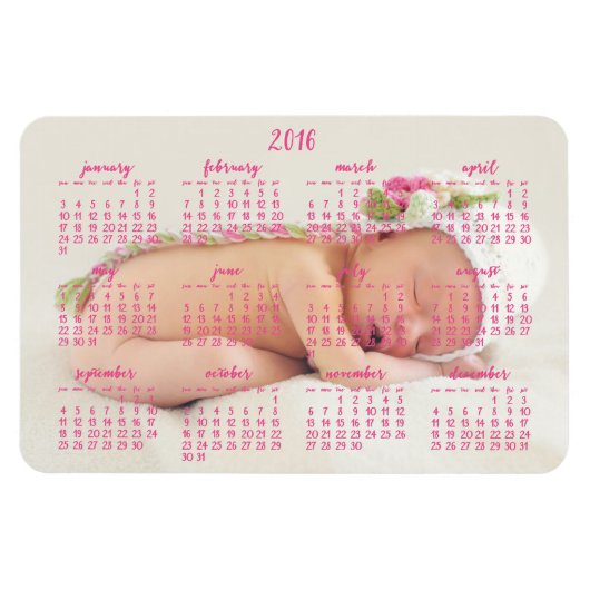 Custom 2016 Magnetic Calendar Baby Foto 4x6 Magnet (Horizontal)