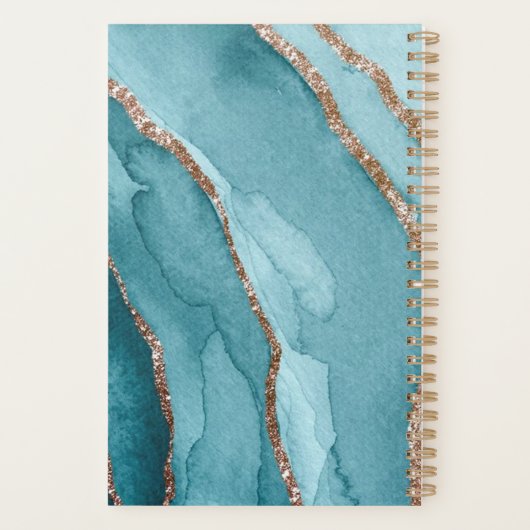 Custom 2022 Gold Aquamarin Blue Marble Undated Wee Planer (Rückseite)