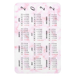 Custom 2022 Pink Marble Calendar Magnet