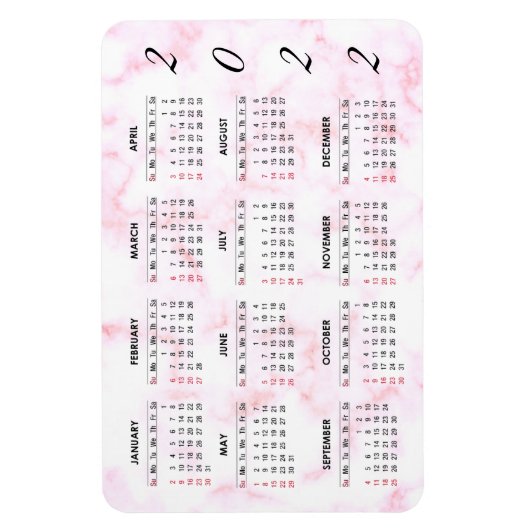 Custom 2022 Pink Marble Calendar Magnet (Vertikal)