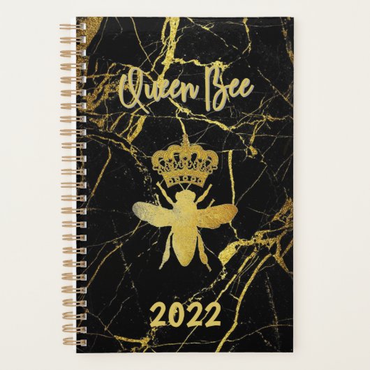 Custom 2022 QUEEN BEE Gold Marmor Undated Monthly Planer (Vorderseite)