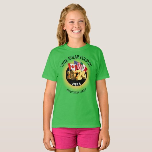 Custom 2024 INSGESAMT SOLAR ECLIPSE Flags Kids T-Shirt (Vorne ganz)