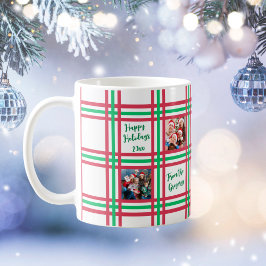 Custom 2025 Red Green Kariert Family Foto Kaffeetasse