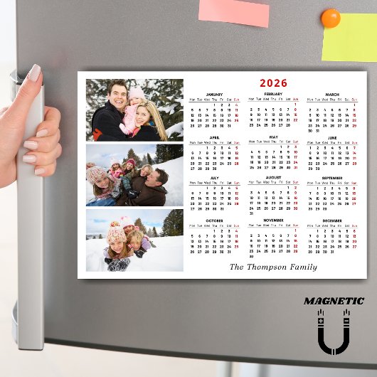 Custom 2026 Calendar Photo Collage Name Magnet  