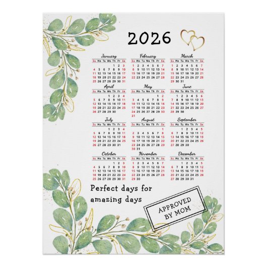 Custom 2026 Calendar with Elegant Eucalyptus Poster (Vorderseite)