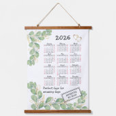 Custom 2026 Calendar with Elegant Eucalyptus Wandteppich Mit Holzrahmen (Vorderseite)