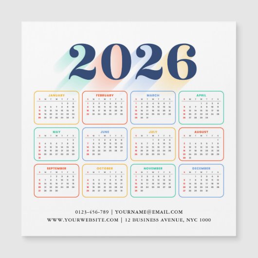 Custom 2026 Magnetic Calendar – Modern & Elegant Magnetkarte (Vorderseite)