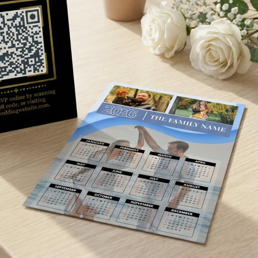 Custom 2026 Photo Family Name Calendar Magnetic Magnetkarte