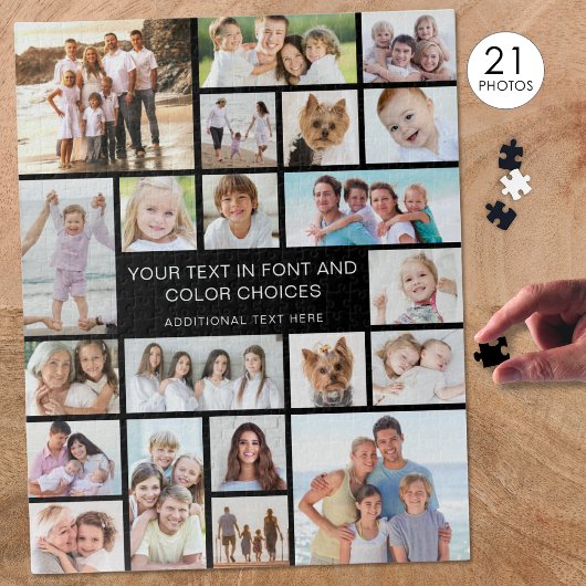 Custom 21 Foto Collage Personalisiert Black Puzzle
