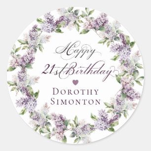 Custom 21. Geburtstag Lila Lilac Umschlag Aufklebe Runder Aufkleber