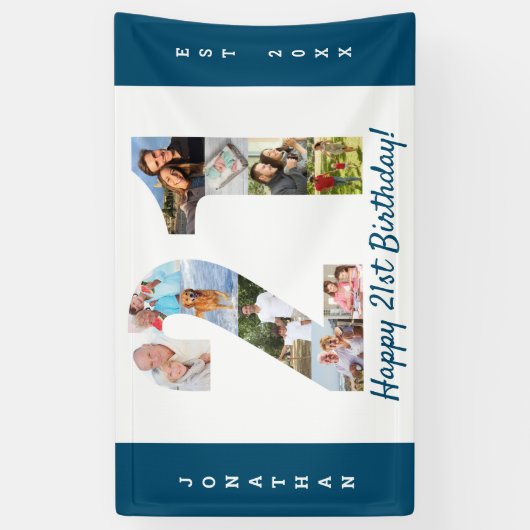 Custom 21. Geburtstag Party FotoCollage Banner (Vertikal)