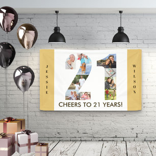 Custom 21. Geburtstag Party Neutral Foto Collage Banner