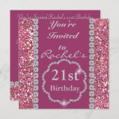 Custom 21. PINK BLING Geburtstag Einladung (Vorne/Hinten)