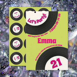 Custom 21st Birthday Colourful Retro Fun Record Einladung