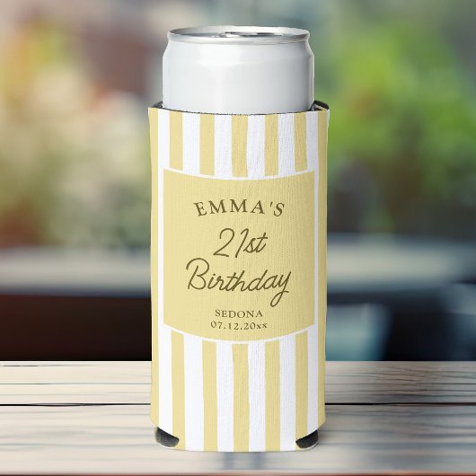 Custom 21st Birthday Cute Yellow Striped Party Selters Dosenkühler