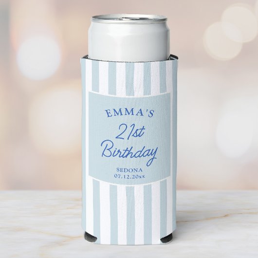 Custom 21st Birthday Preppy Blue Striped Party Selters Dosenkühler