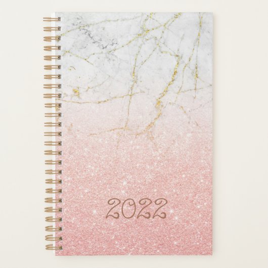Custom 22 Rose Gold Marble Glitzer Undatiert Weekl Planer (Vorderseite)