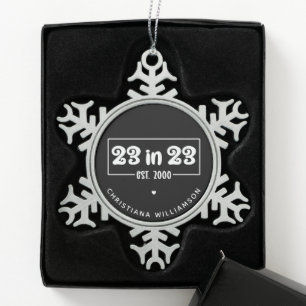 Custom 23. Geburtstag Geschenk 23 in 23 Est 2000 Schneeflocken Zinn-Ornament
