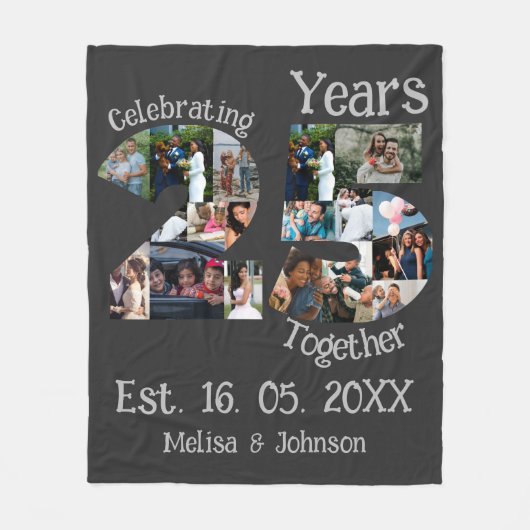 Custom 25. Hochzeitstag Foto Collage Fleecedecke (Vorderseite)