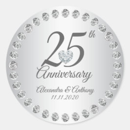 Custom 25. Wedding Anniversary Diamonds Silver Runder Aufkleber