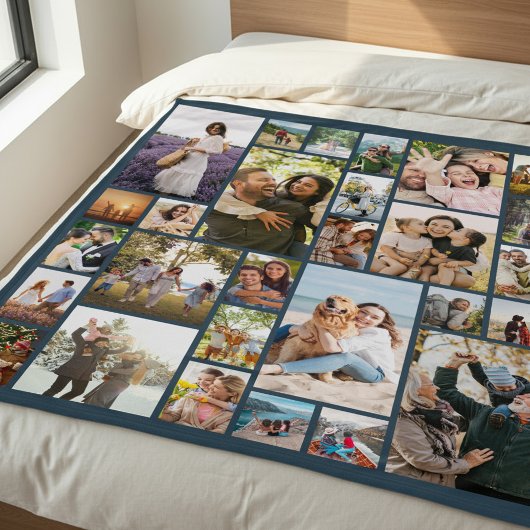 Custom 28 Photo Collage Blue Fleecedecke