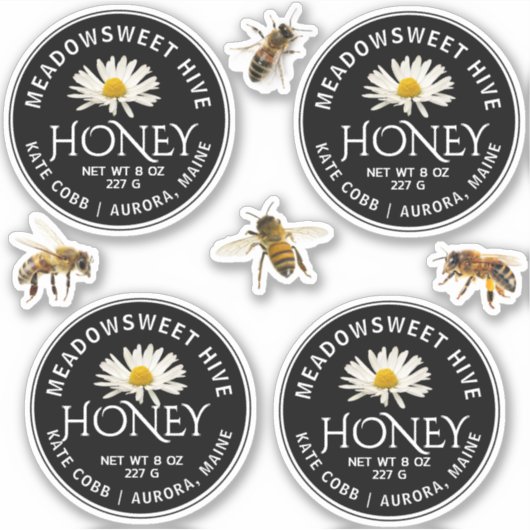 CUSTOM 2.5" VINYL Honey Label Bees & Daisy (Vorderseite)