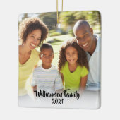 Custom 2 Foto 2 Sided Family Foto Black Script Keramikornament (Links)