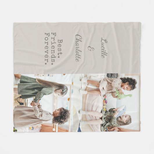 Custom 2 Foto Best Friends Sage Taupe Namen Fleecedecke (Vorderseite (Horizontal))