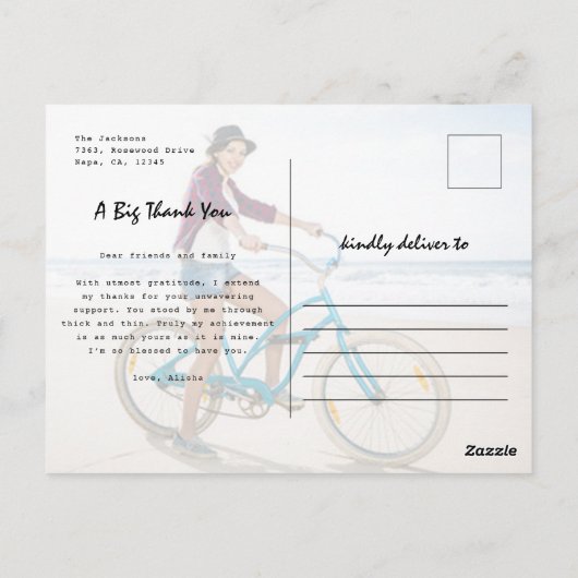 Custom 2 Foto Brush Stroke Abschluss Vielen Dank Postkarte (Rückseite)