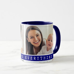 Custom 2 Foto Collage Family Picture Quote Blue Tasse