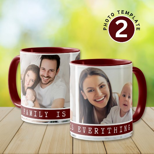 Custom 2 Foto Collage Family Picture Quote Maroon Tasse