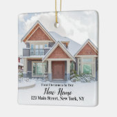 Custom 2 Foto First Christmas New Zuhause Address Keramikornament (Links)