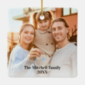 Custom 2 Foto First Christmas New Zuhause Address Keramikornament (Rückseite)