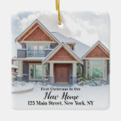 Custom 2 Foto First Christmas New Zuhause Address Keramikornament (Vorderseite)