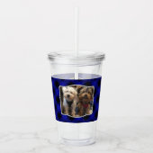 Custom 2 Foto Frames Classic Blue & Black Kariert Acryltrinkbecher (Vorderseite)