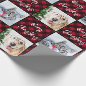 Custom 2 Foto Frohe Weihnachten Red Buffalo Karier Geschenkpapier (Ecke)