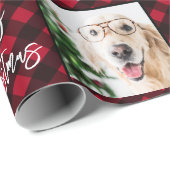 Custom 2 Foto Frohe Weihnachten Red Buffalo Karier Geschenkpapier (Rolleneckpunkt)