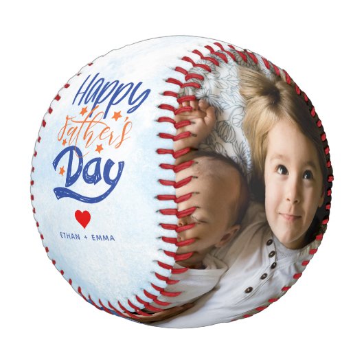 Custom 2 Foto Happy Vathers Day Baseball (Schrägansicht)