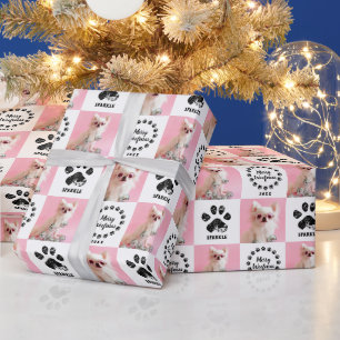 Custom 2 Foto Pet Dog Pfote Weihnachten drucken Geschenkpapier