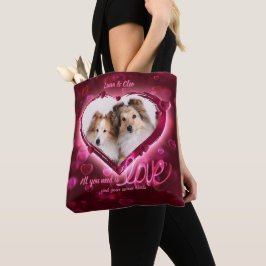 Custom 2 Foto, Pet Liebe Red & Blue Neon Hearts - Tasche