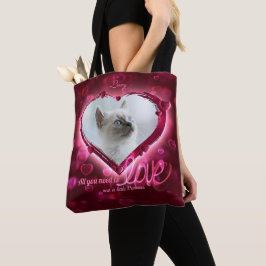 Custom 2 Foto, Pet Liebe Tribute Red Neon Hearts - Tasche