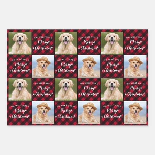 Custom 2 Foto Red Buffalo Kariert Frohe Weihnachte Geschenkpapier Set (Vorderseite)