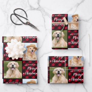 Custom 2 Foto Red Buffalo Kariert Frohe Weihnachte Geschenkpapier Set