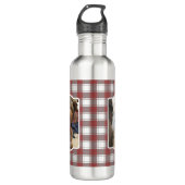 Custom 2 Foto Red & White Country Bauernhof Karier Edelstahlflasche (Vorderseite)