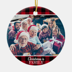 Custom 2 Foto Rustic Red Buffalo Kariert Keramik Ornament