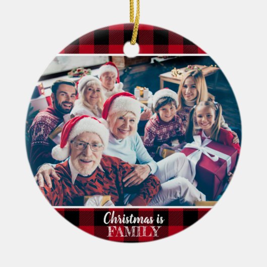 Custom 2 Foto Rustic Red Buffalo Kariert Keramik Ornament (Vorne)