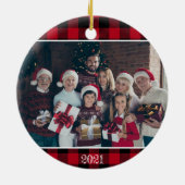 Custom 2 Foto Rustic Red Buffalo Kariert Keramik Ornament (Hinten)